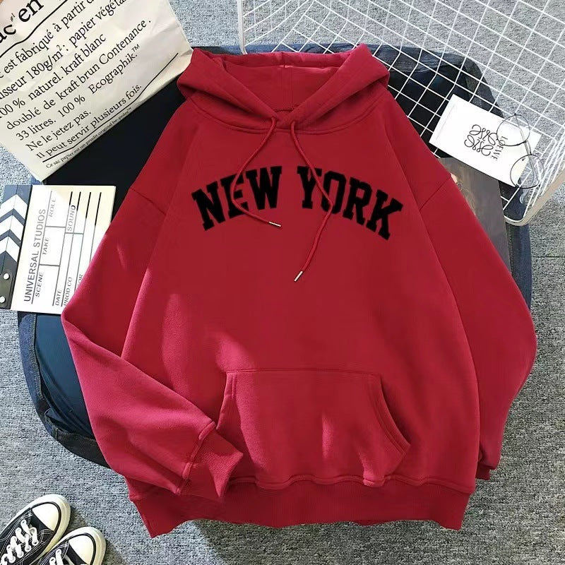 Stylish Fleece-lined Hoodie Unisex Wear Loose Sweaters
