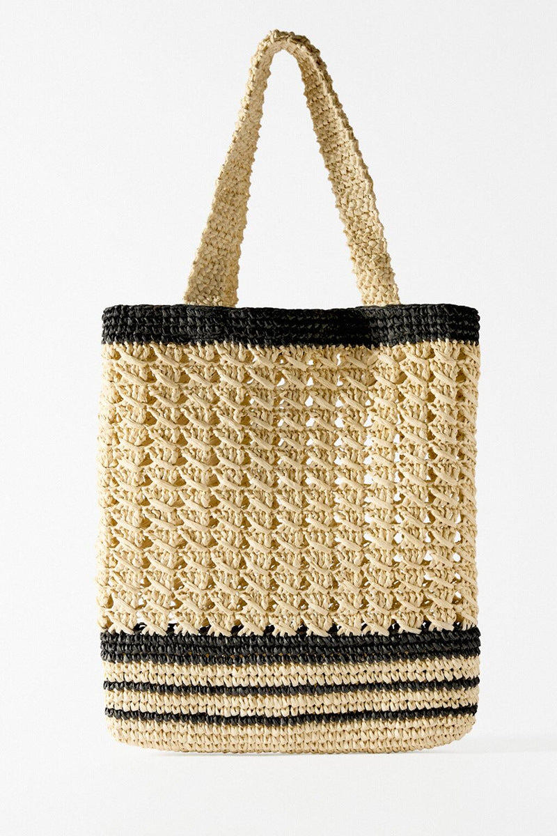 Women's Summer Beach Contrast Color Stripes Woven Shoulder Bags