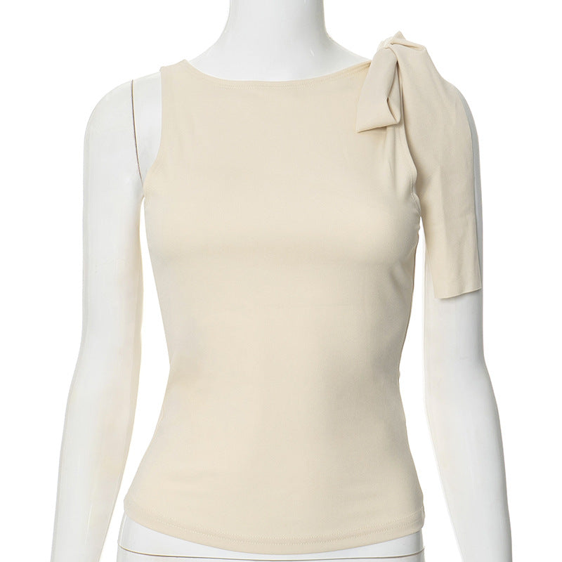 Women's Solid Color Sleeveless Waist Tie Exposed Tops