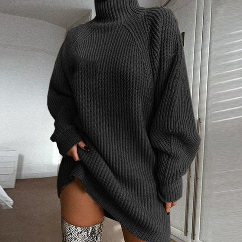 Women's Knitted Mid-length Raglan Sleeve Half Turtleneck Knitwear