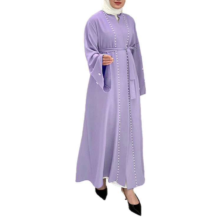 Fashion Solid Color Flared Sleeve Inlaid Pearl Clothing