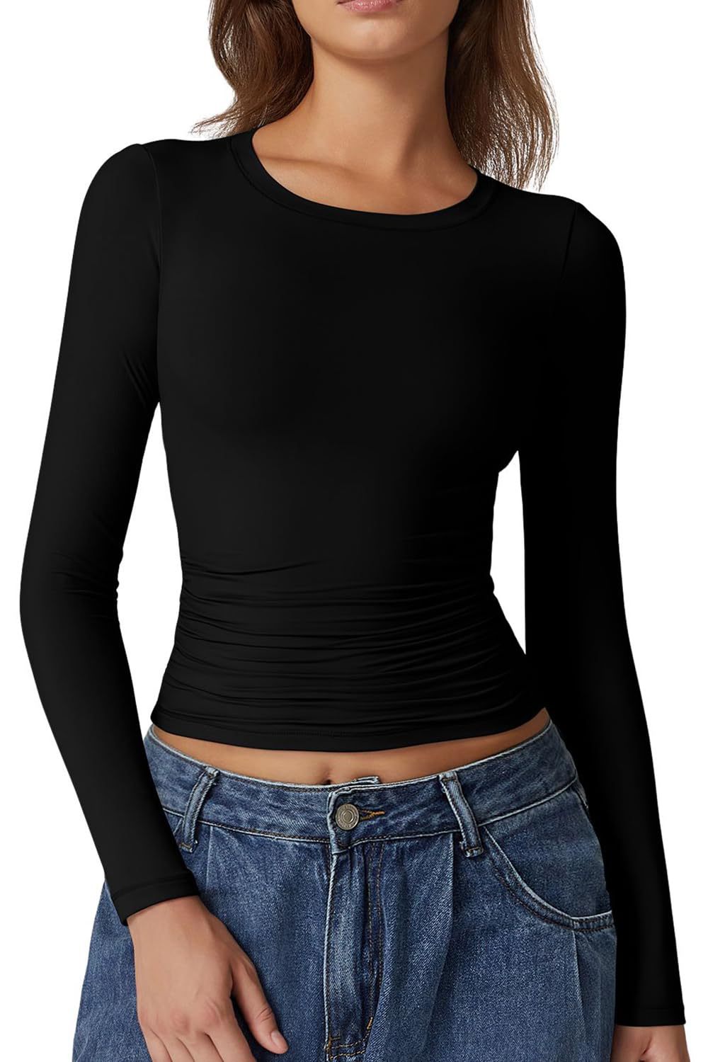 Women's Slim Fit Bottoming T-shirt Round Neck Tops