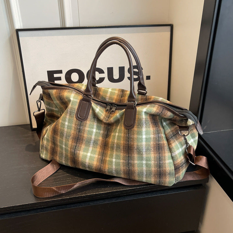 Women's Capacity Oversized Retro Plaid Fitness Short Travel Bags