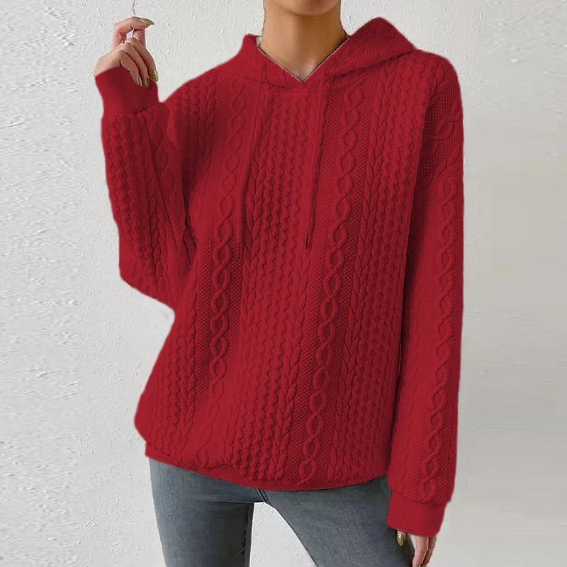 Autumn Casual Style Jacquard Hooded Long Sweaters