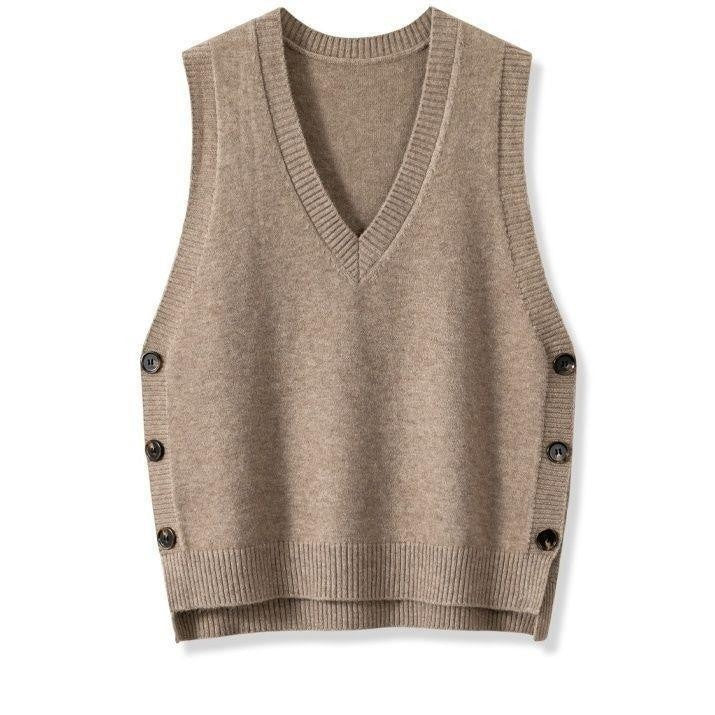 Women's Knitted Spring Autumn Outerwear Solid Color Vests