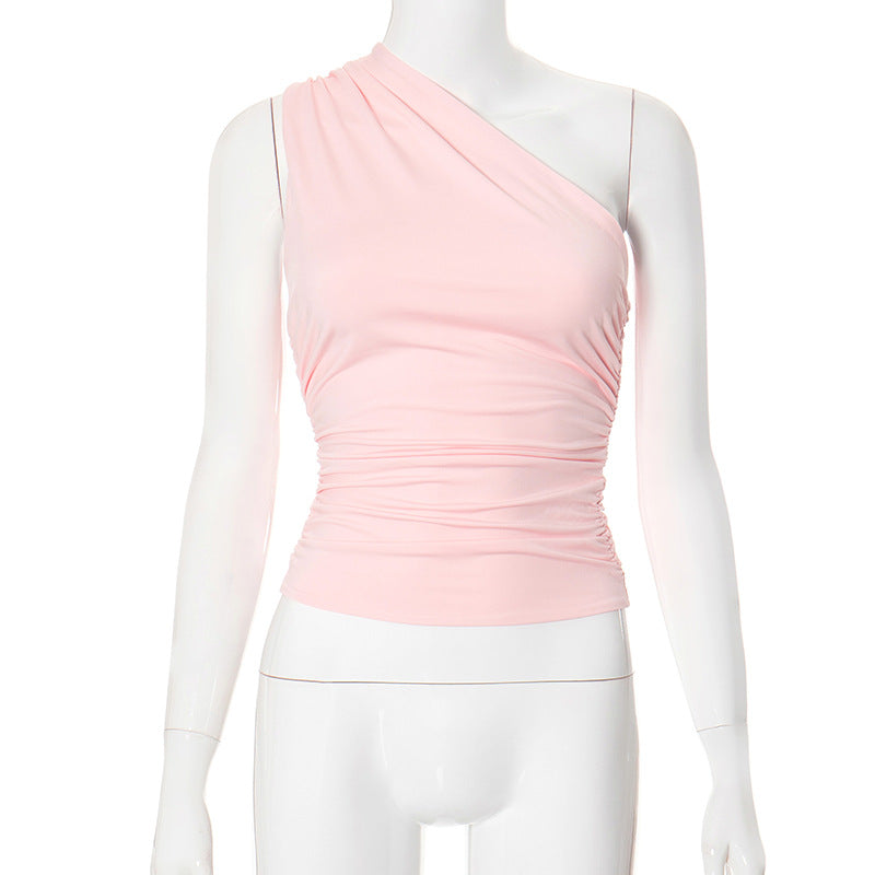 Women's Winter Solid Color Backless Pleated T-shirt Blouses