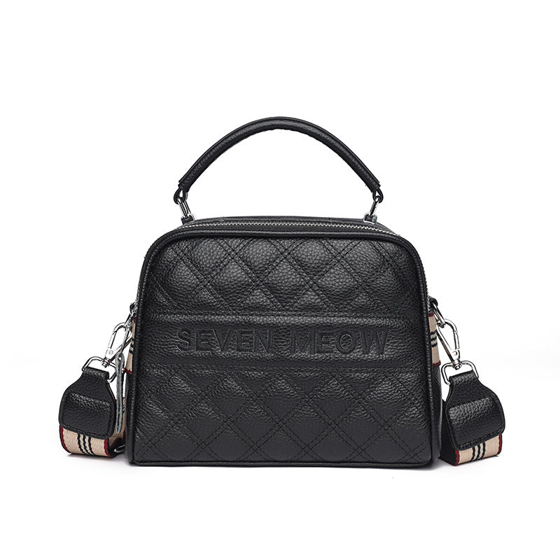 Women's Leather Diamond Embroidery Thread Fashionable Top Shoulder Bags