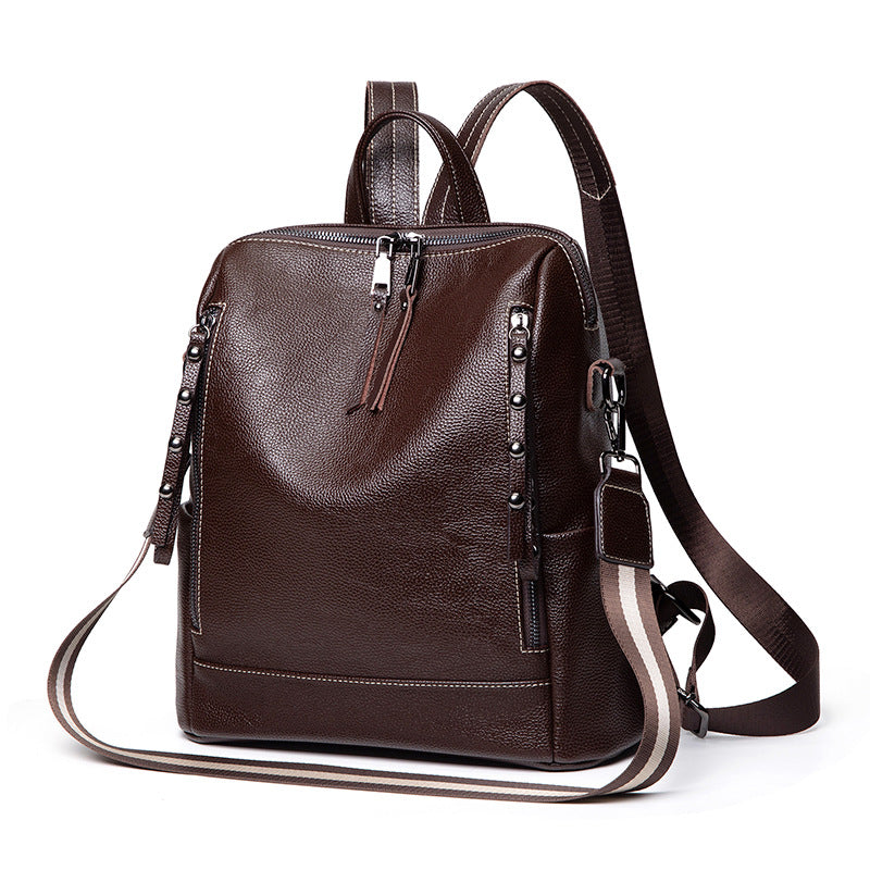 Women's Leather Korean Fashionable Large Capacity Backpacks