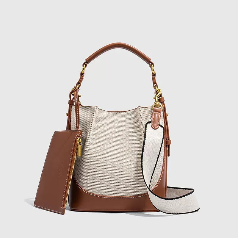 Women's Spanish Brown Pleated Drawstring Versatile Wide Crossbody Bags