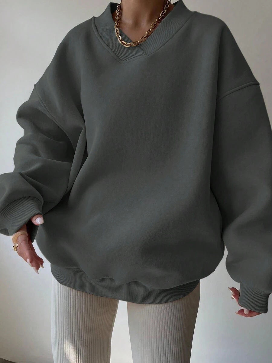 Women's Color Long Sleeve Crew Neck Loose Sweaters