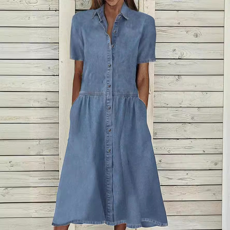 Comfortable Lapel Temperament Leisure Denim Dress Dresses