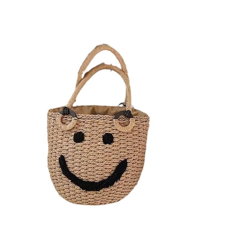 Smiley Straw Summer Woven Vacation Beach Handbags