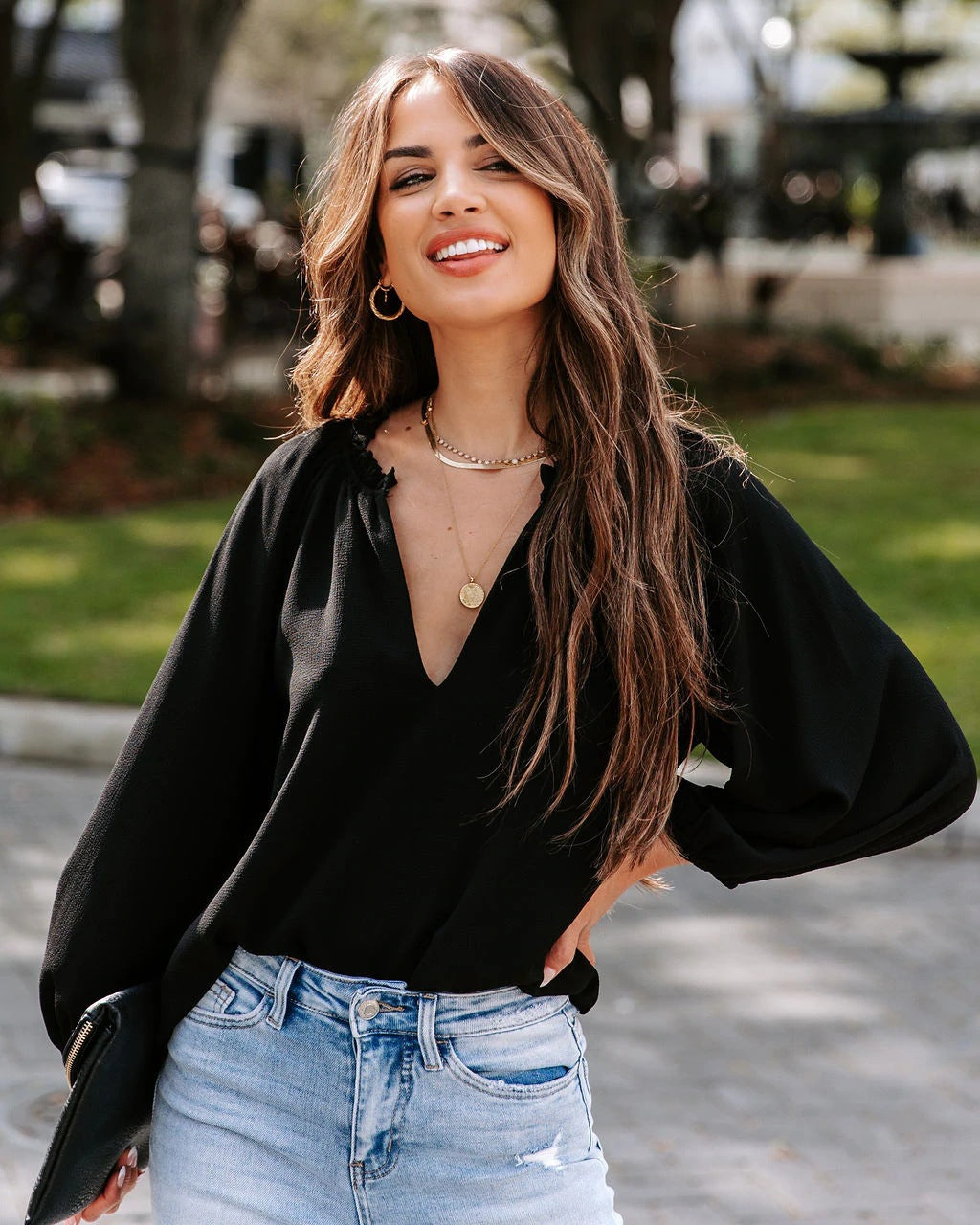 Women's Cool Long-sleeved Shirt Solid Color Casual Blouses