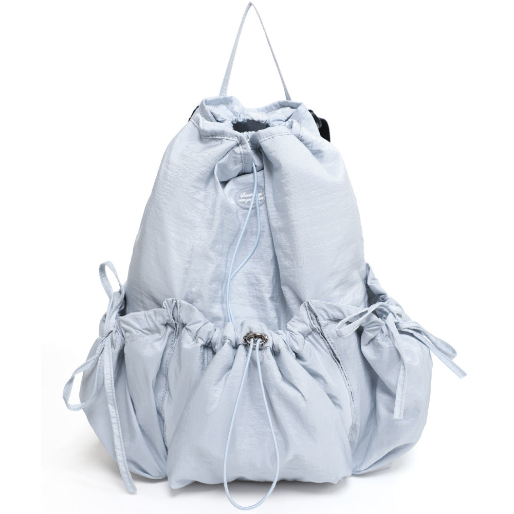 Durable Drawstring Korean Nylon Wrinkled College Backpacks