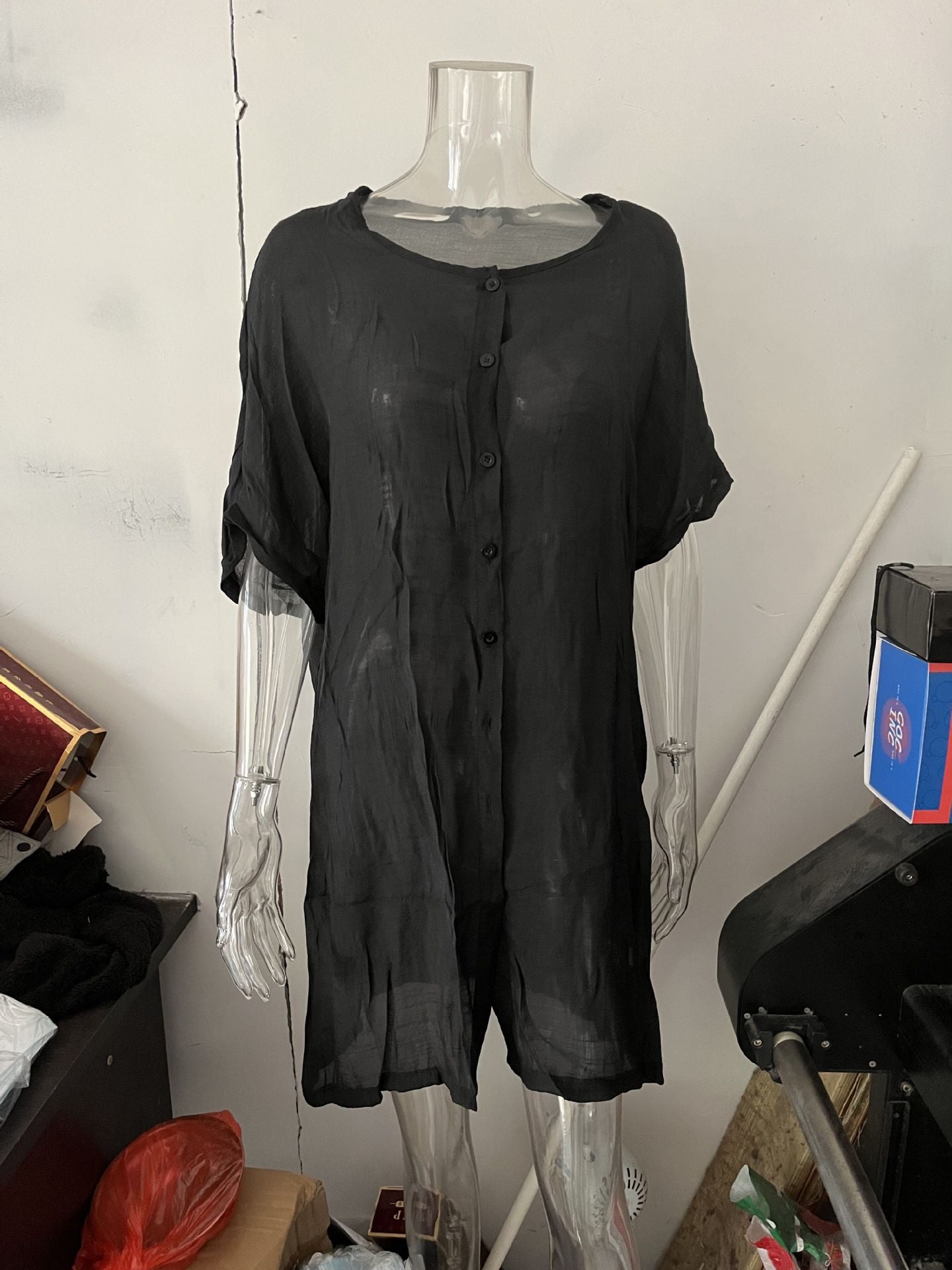 Women's Shirt Mid-length Loose Solid Color Sleeve Blouses