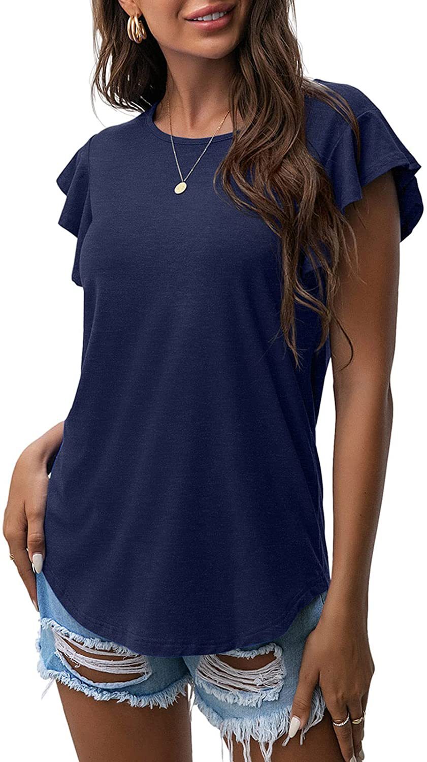 Women's Round Neck Ruffled Sleeve T-shirt Blouses
