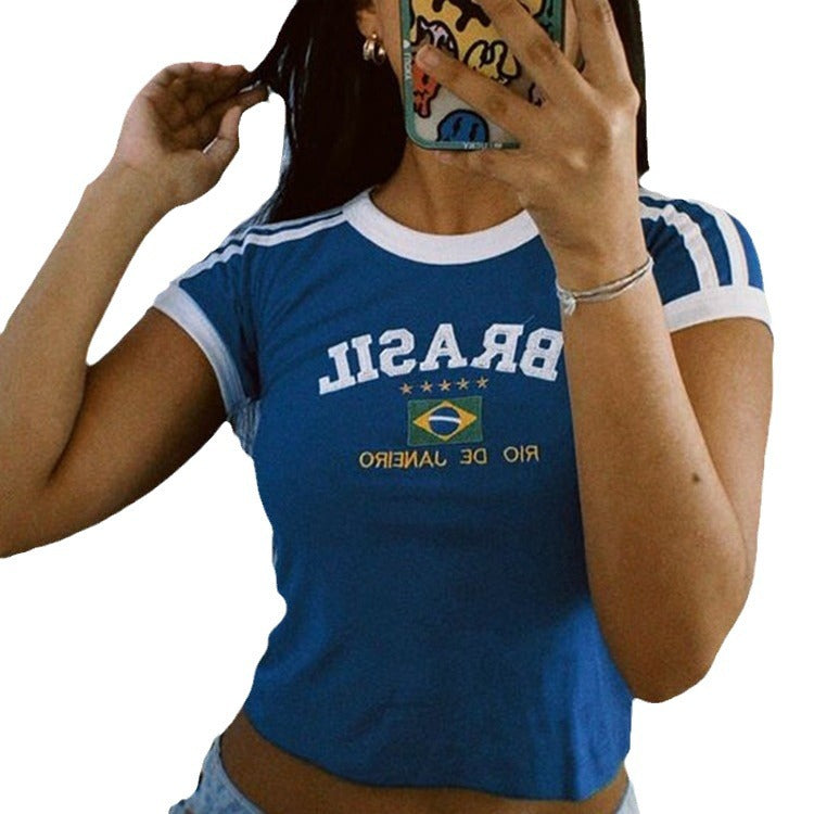 Women's American Retro Bare Midriff Slim Fit Blouses
