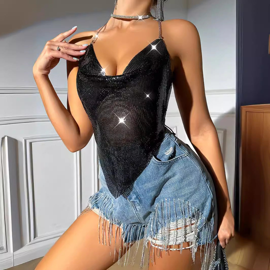 Women's Nightclub Sexy Backless Metal Chain Tube Tops