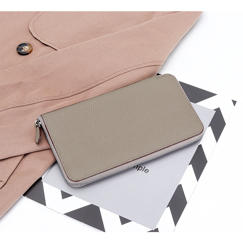 Women's High-grade Pure Cowhide Long Multifunctional Zipper Clutch Fashion Genuine Ladies Wallet