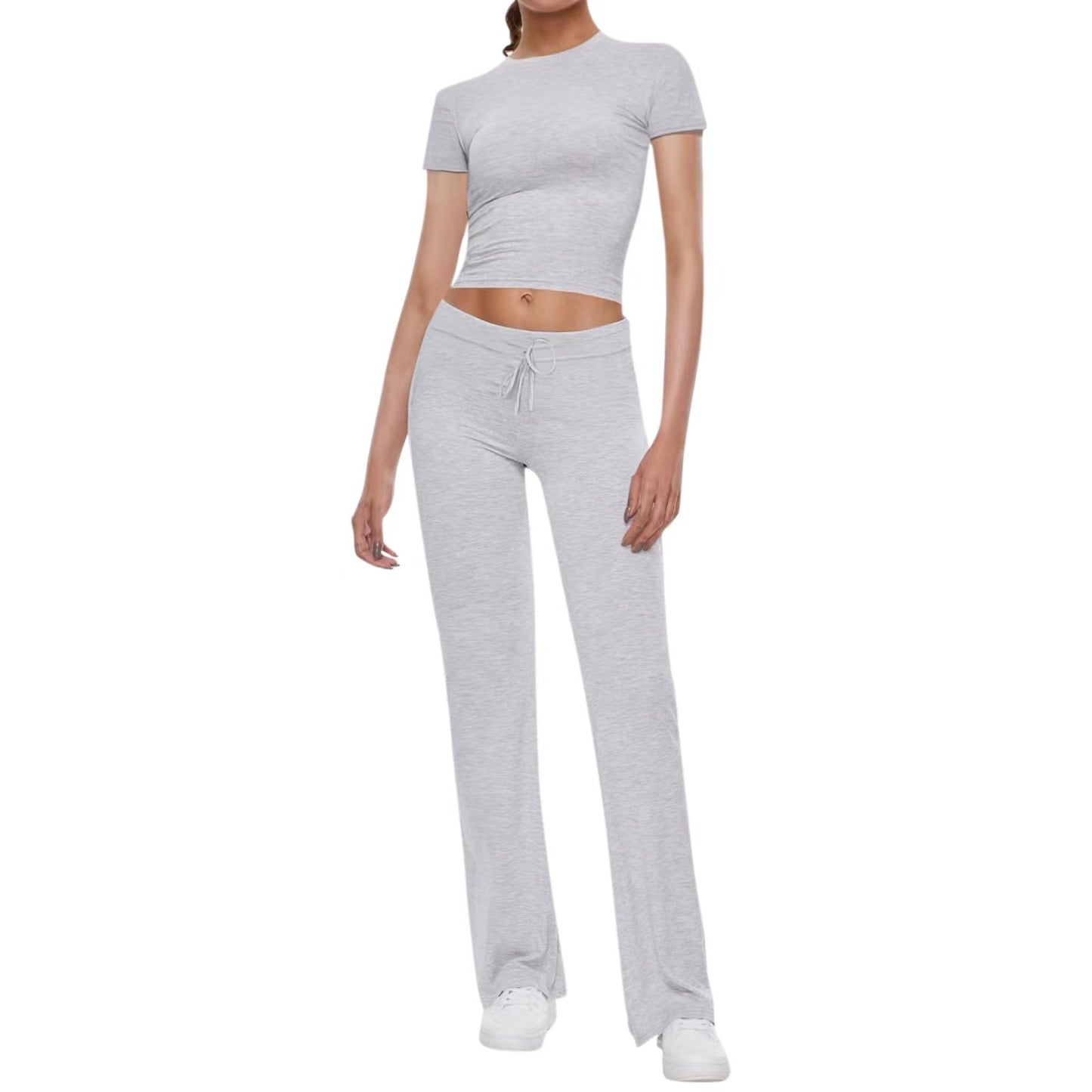 Basic Casual Solid Color T-shirt Flanging Waist Head Suits