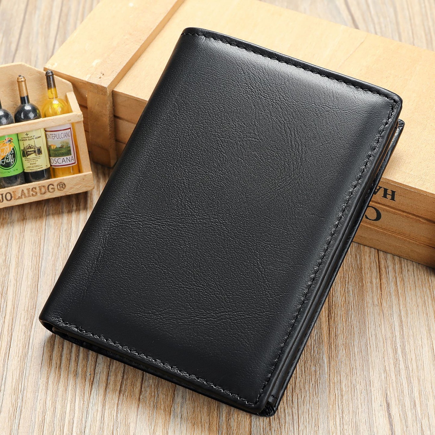 Men's Retro First Layer Cowhide Swiping Fold Men's Wallets