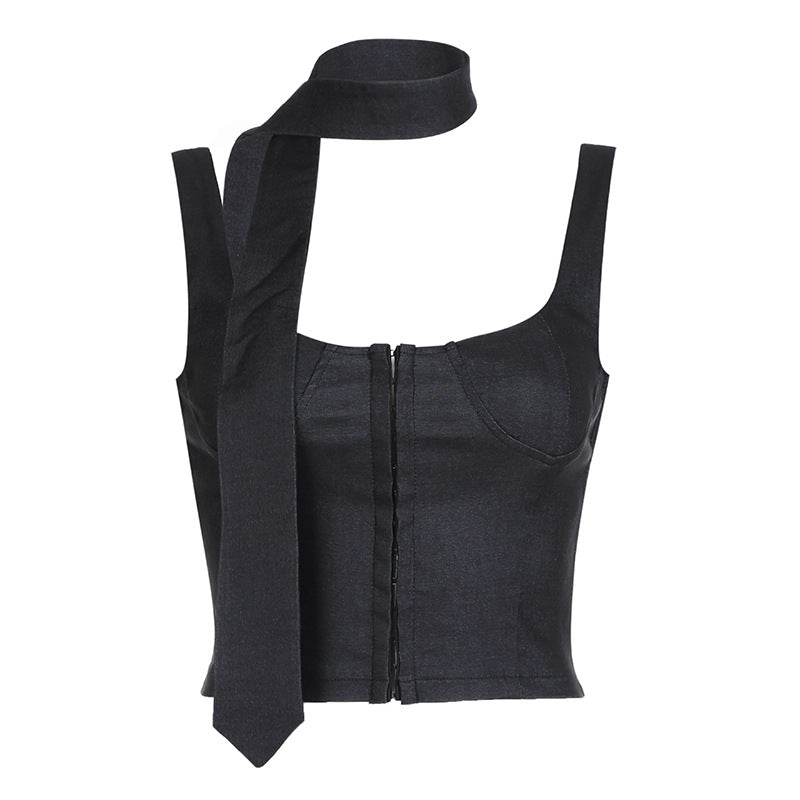 Buttons Square Collar Sling City Commuter Chest Slimming Tops