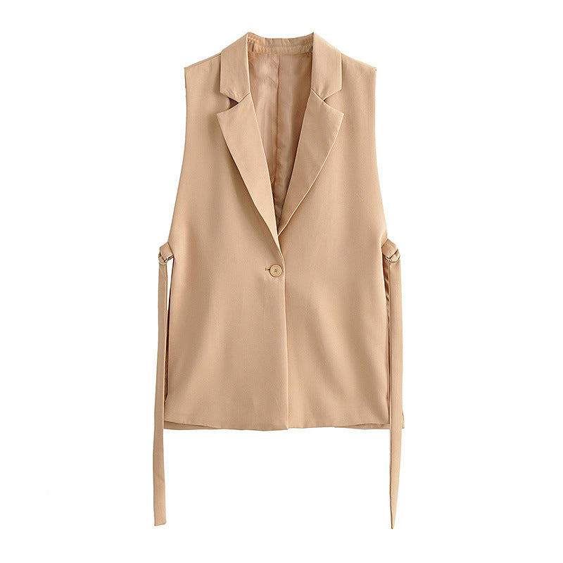 Autumn Pure Color Tied Decorative Split Vests