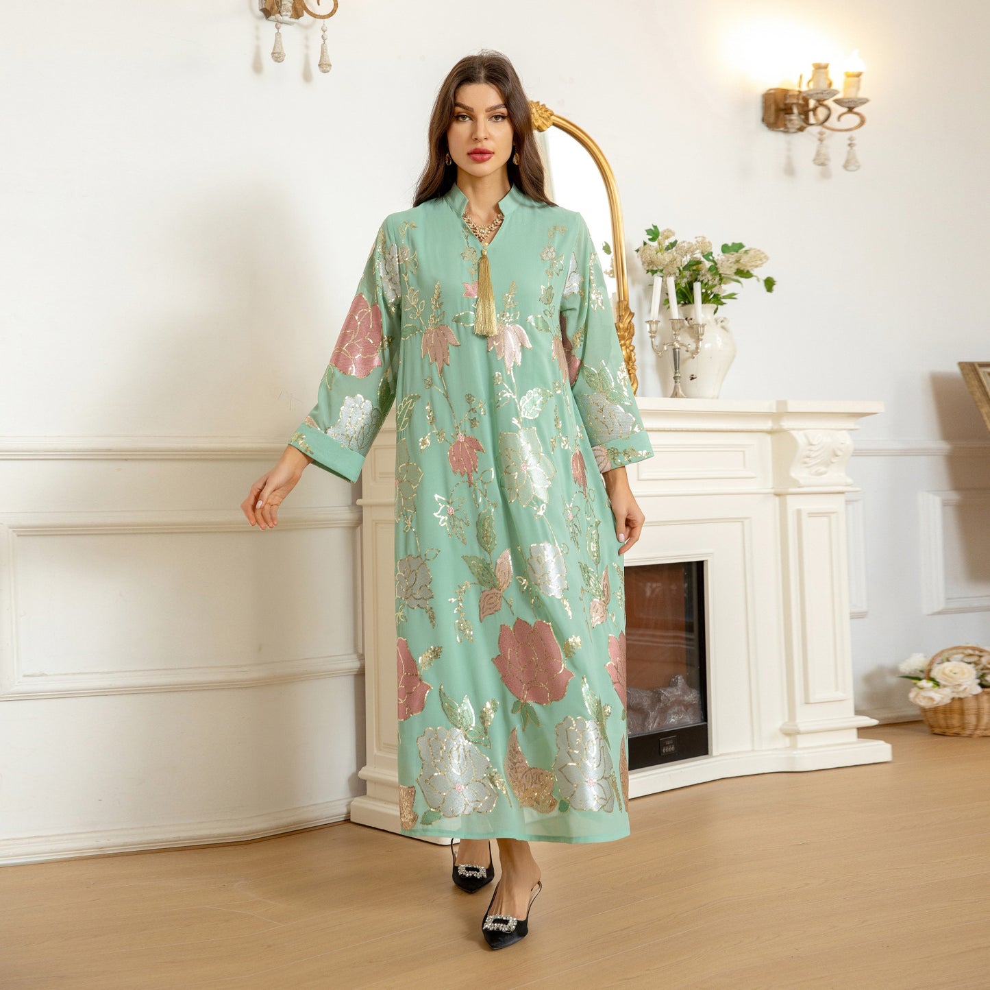 Women's Muslim Sequined Embroidered Robe Fashion Tassel Clothing