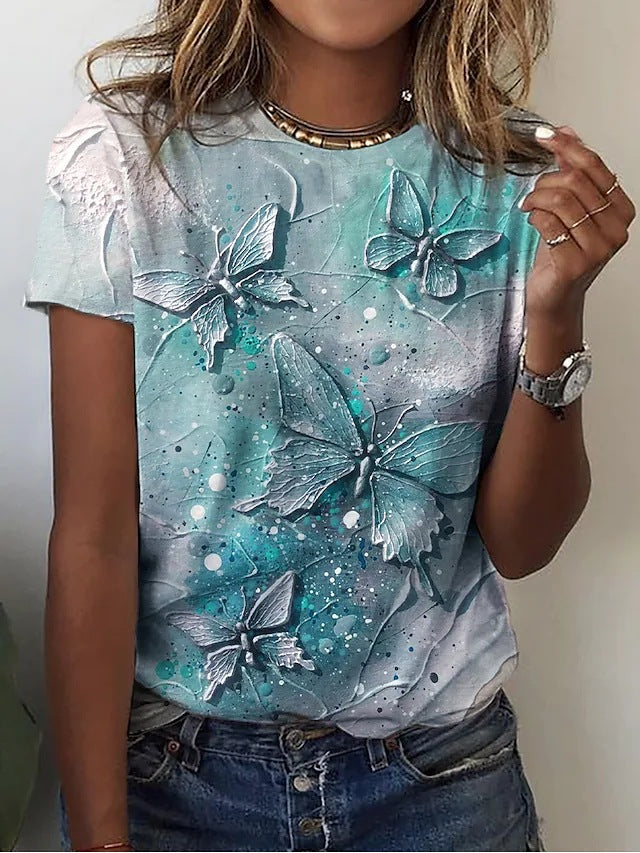 Women's Green Blue Yellow Butterfly Print Sleeve Casual Weekend Shorts
