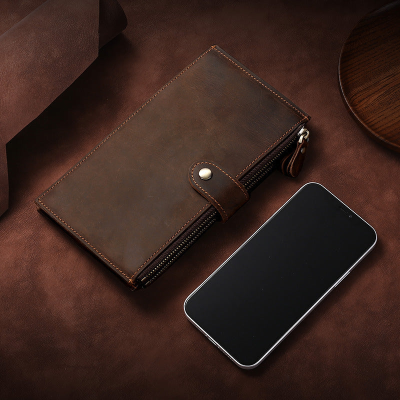 Horse Leather Antimagnetic Integrated Large Capacity Sleeve Zipper Card Holder