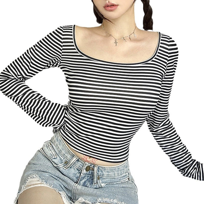 Striped Lightweight Long Sleeve Hot Sexy Blouses