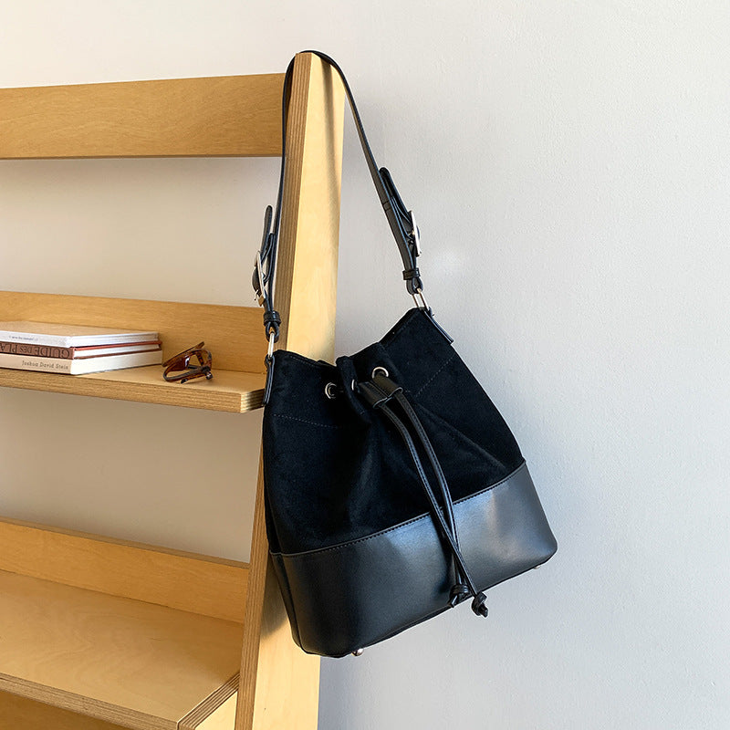 Women's Style Design Suede Leather Patchwork Portable Retro Shoulder Bags