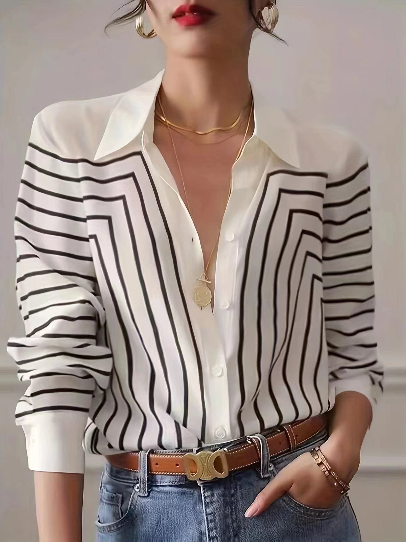 Women's Long Sleeve Loose Temperament Slimming Crepe Blouses