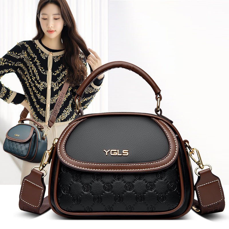 Women's Soft Leather Embossed Simple Round Large Crossbody Bags