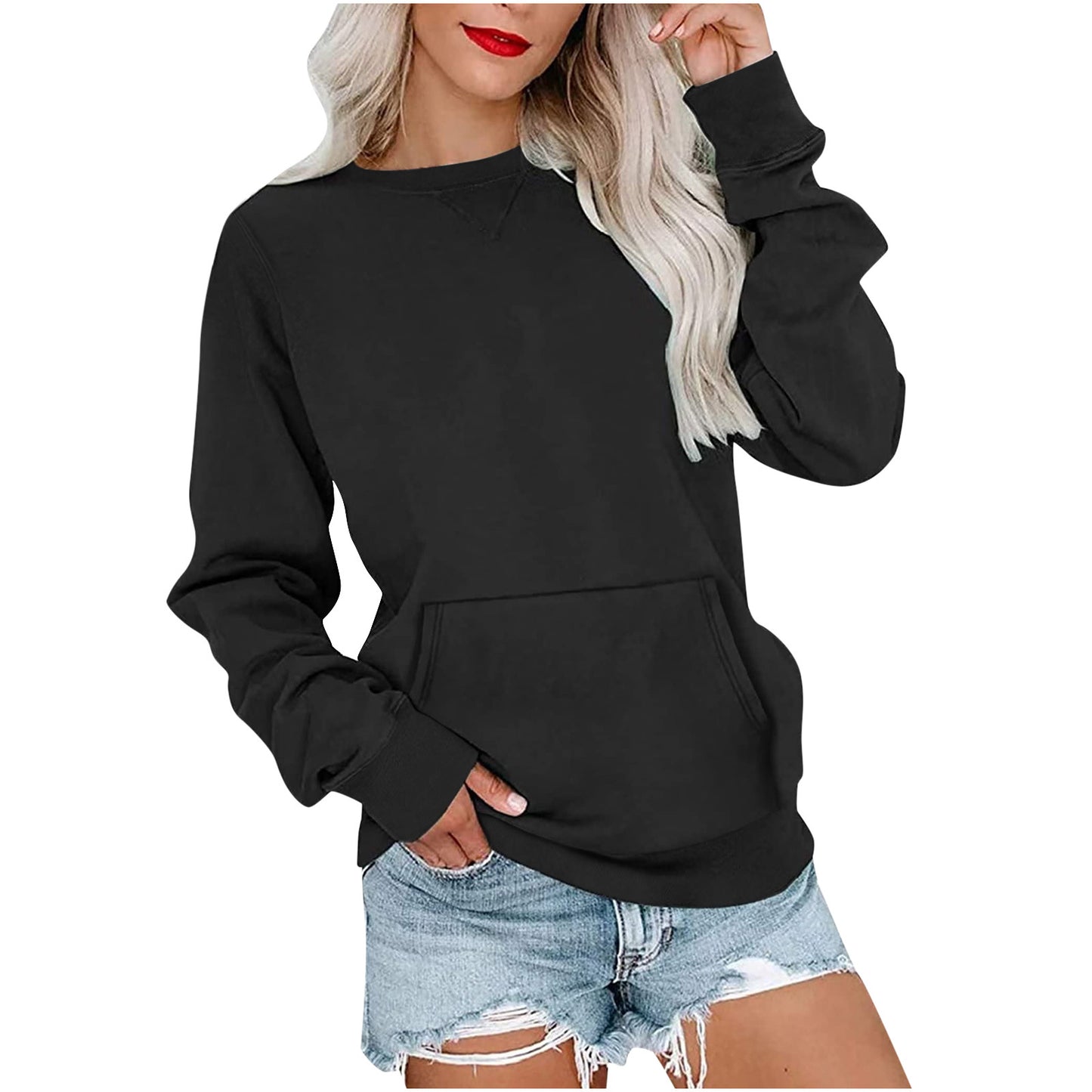Women's Solid Color Round Neck Loose Long-sleeved Sweaters