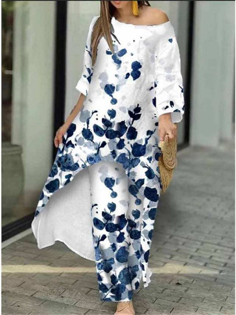 Women's Loose Large Irregular Pattern Print Ninth Sleeve Suits