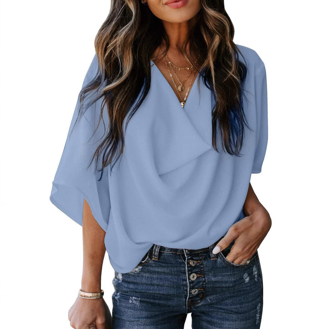Women's Summer Chiffon Shirt Loose Casual Half Blouses