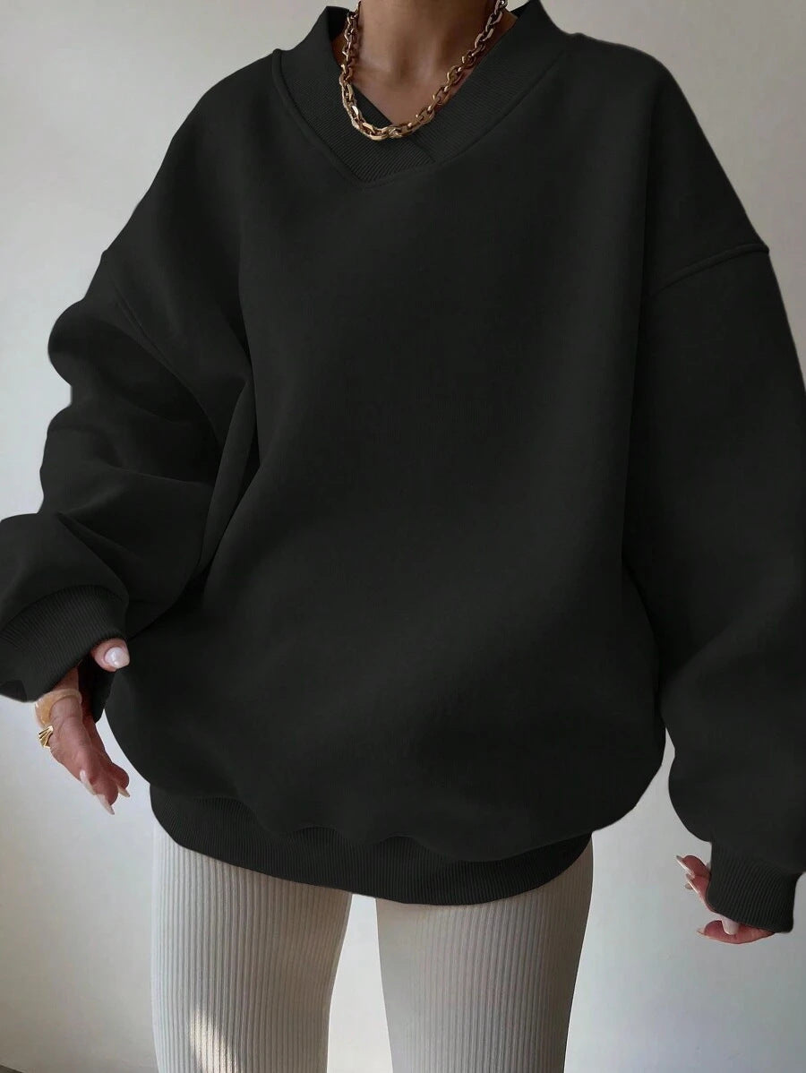 Women's Color Long Sleeve Crew Neck Loose Sweaters