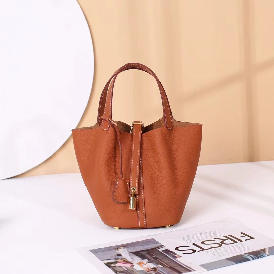 Women's Vegetable Basket Design First Layer Cowhide Large Handbags