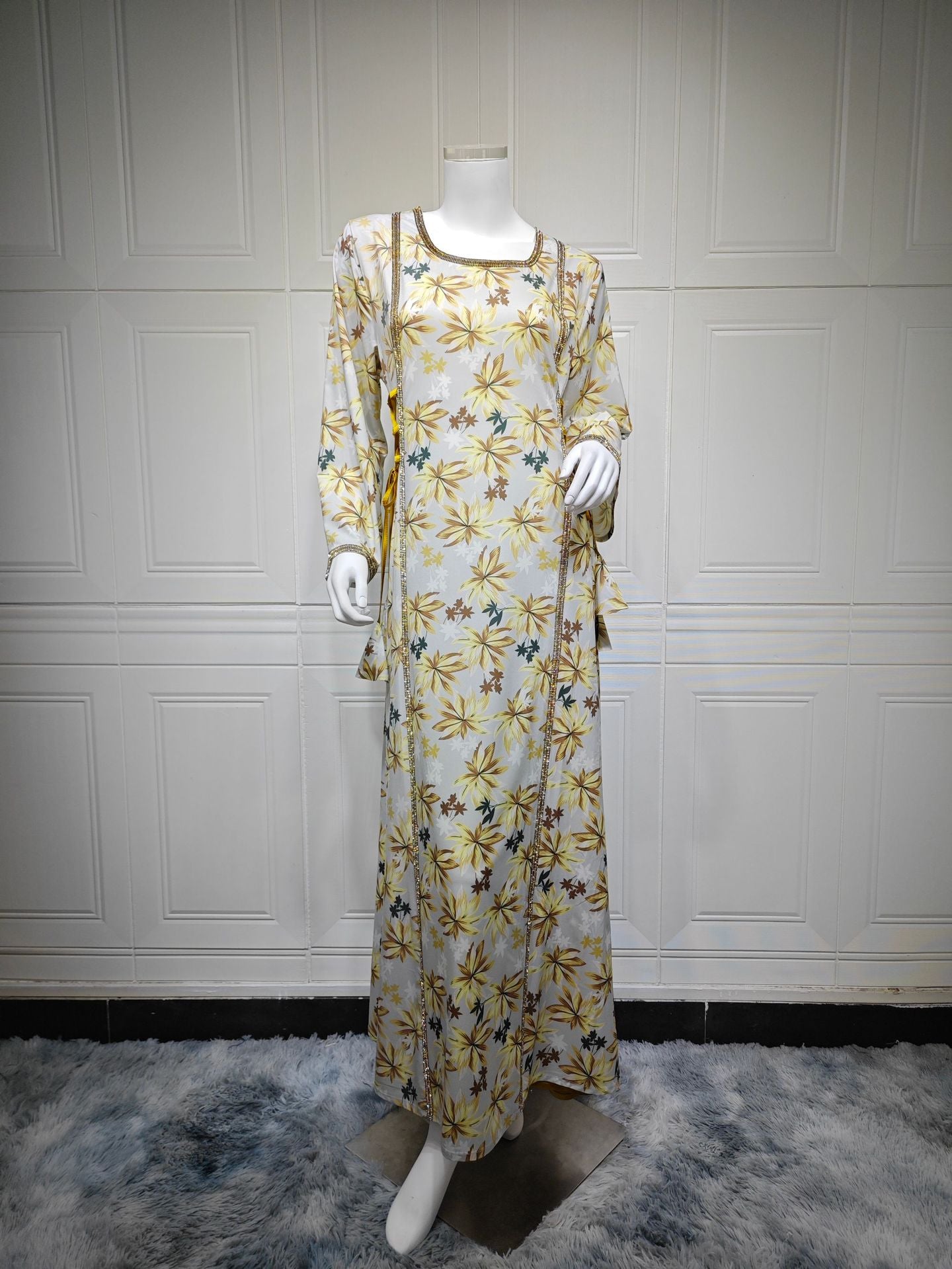 Women's Arabic Muslim Wear Printed Floral Robe Clothing