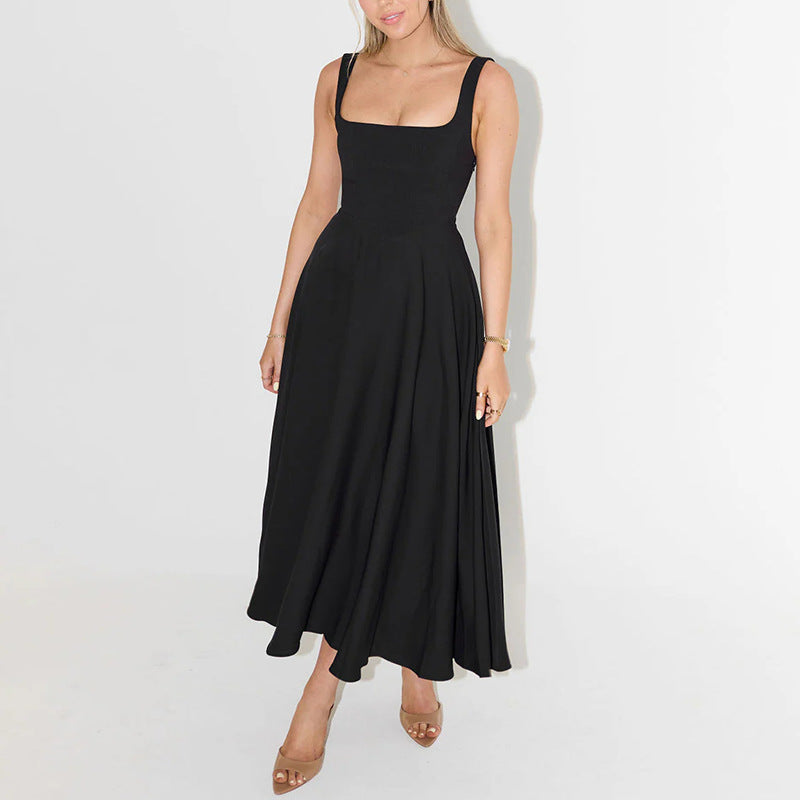 Solid Color Shoulder Strap Slim Fit Dresses