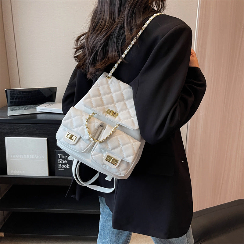 Women's Rhombus Advanced Texture Commuter Simple Chain Backpacks