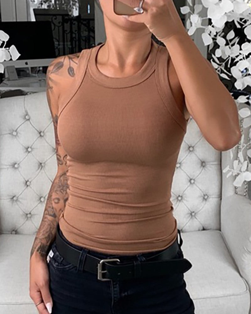 Women's Summer Solid Color Sleeveless Slim Tops