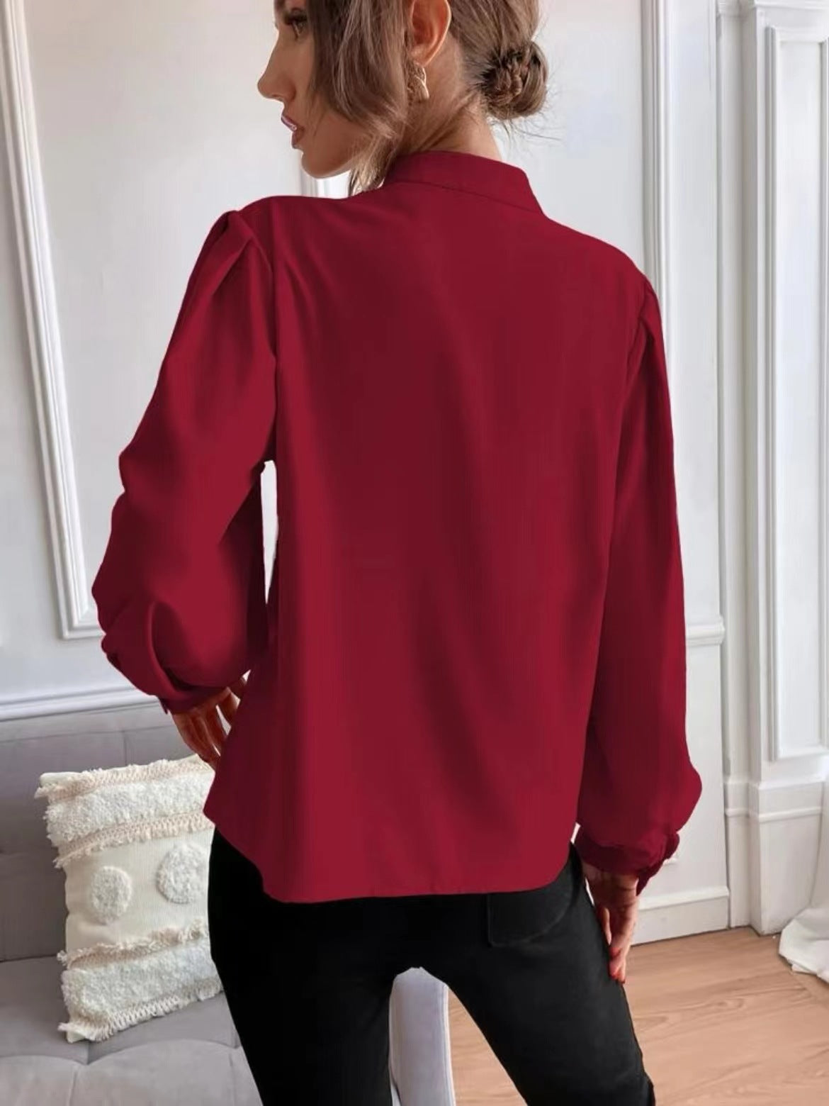Women's Spring Elegant Solid Color Lapel Long Sleeve Blouses