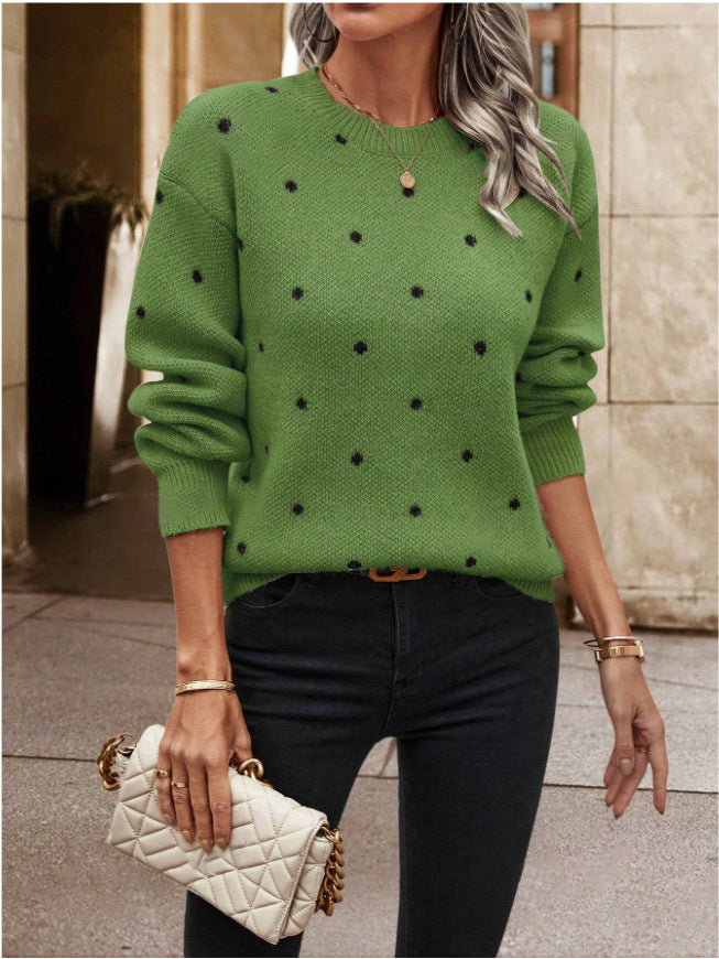 Women's Fashion Long-sleeved Pullover Polka Dot Jacquard Sweaters