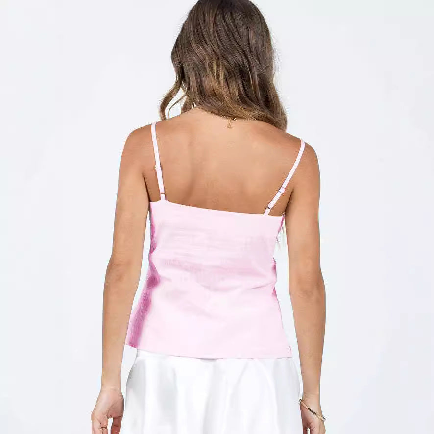 Women's Fit Fashion Suspenders Wooden Ear Backless Tops