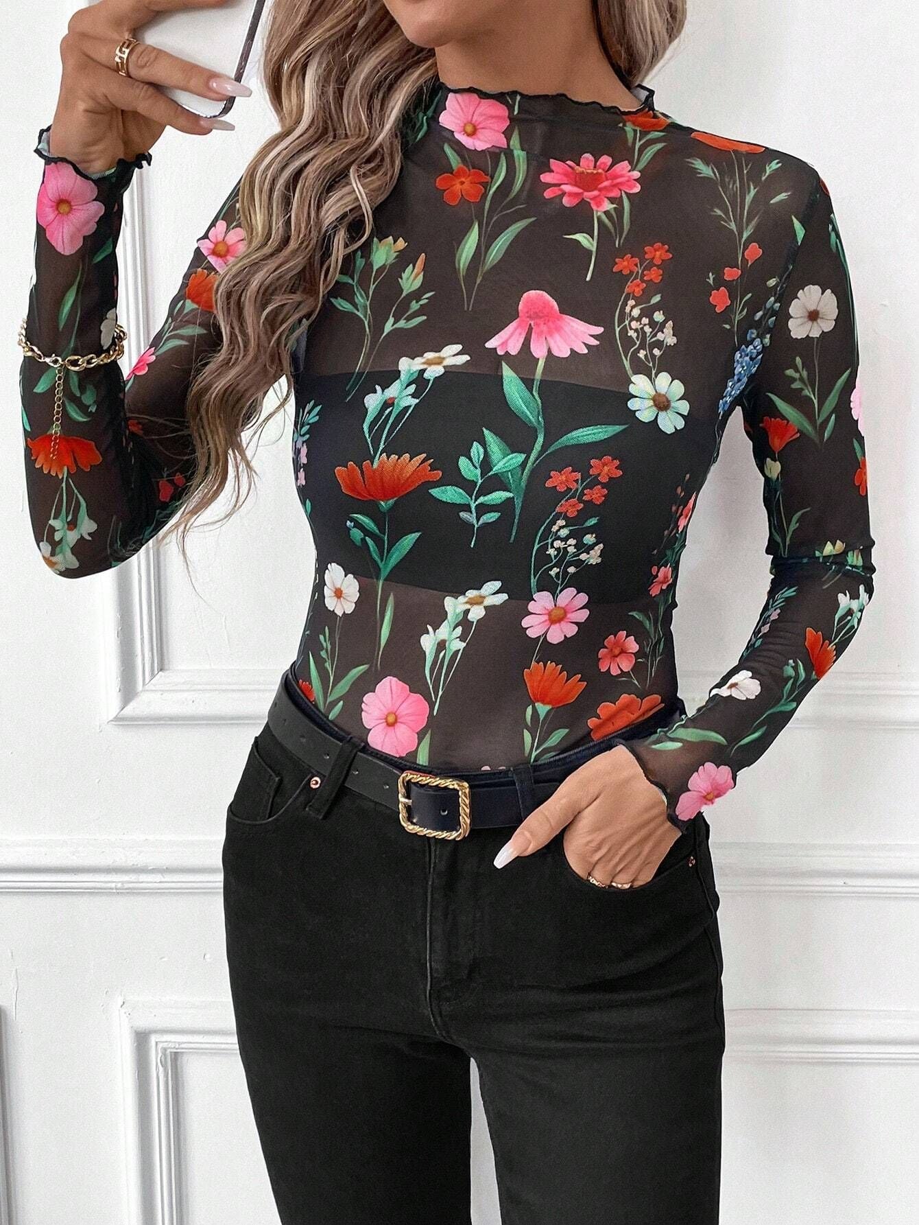 Women's Sexy Leopard Print Mesh Wooden Ear Tights Blouses