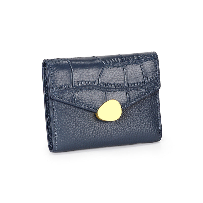 Women's Leather Short Cowhide Crocodile Pattern Three Folding Ladies Wallets