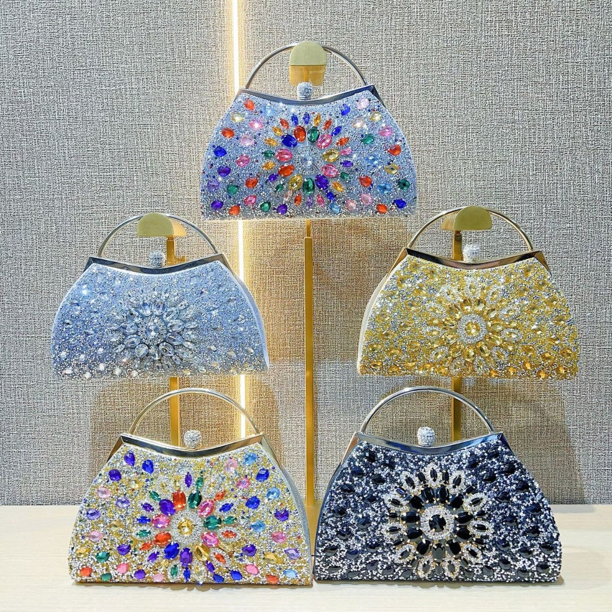 Women's Textured Dress Banquet Fashion Full Diamond Handbags