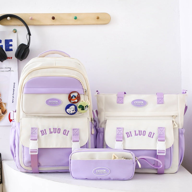 Three-piece Female Junior High Simple Primary Elementary School Students' Schoolbags